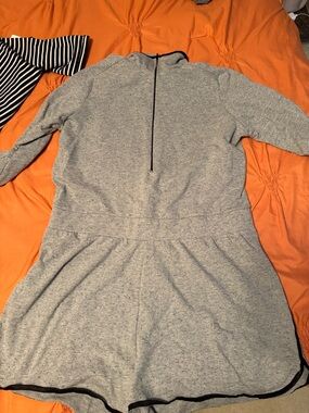 ASOS Curve Heather Gray Romper with Black Trim Quarter-Zip